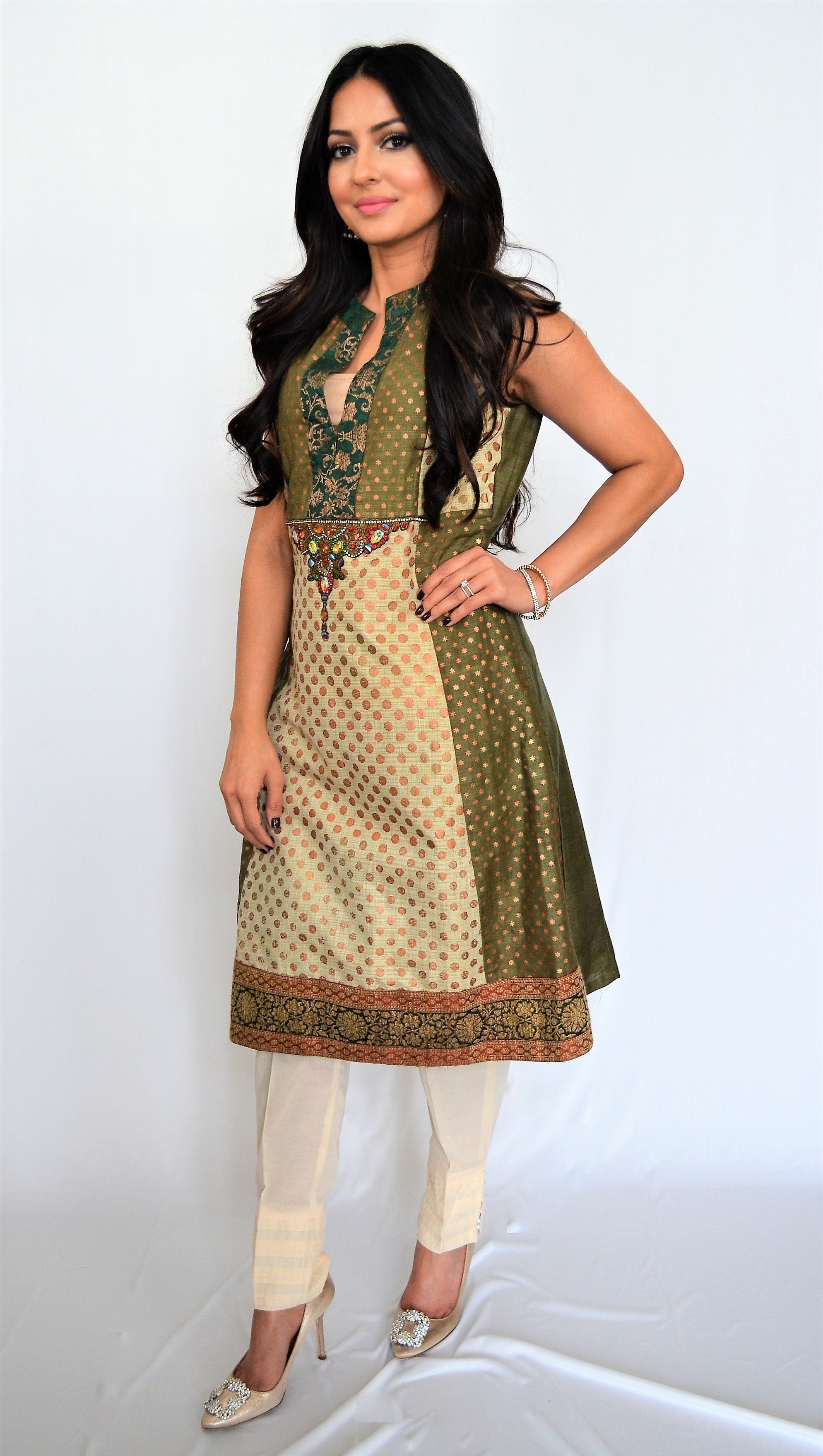 Beige polka dots kali coord set | Cotton kurti designs, Kurta designs,  Stylish dresses for girls